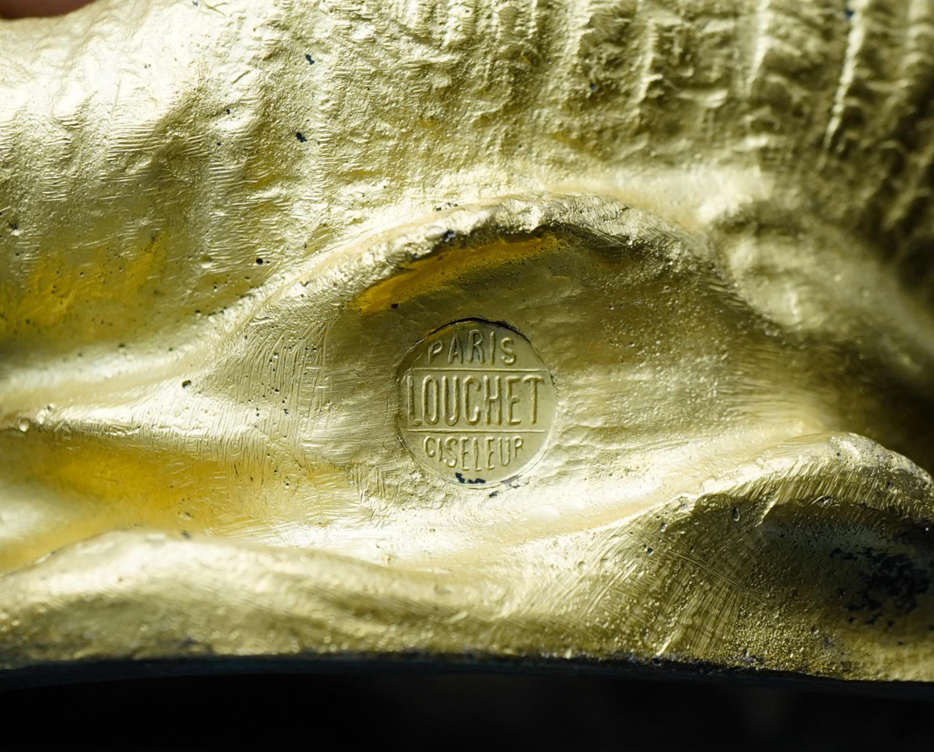 Bronze doré Art Nouveau représentant une sirène tenant un coquillage par Louchet Foundry en vente 1