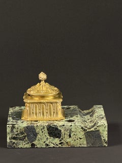 Encrier Art nouveau français en bronze doré et marbre, signé Louchet, Paris, CIRCA 1900