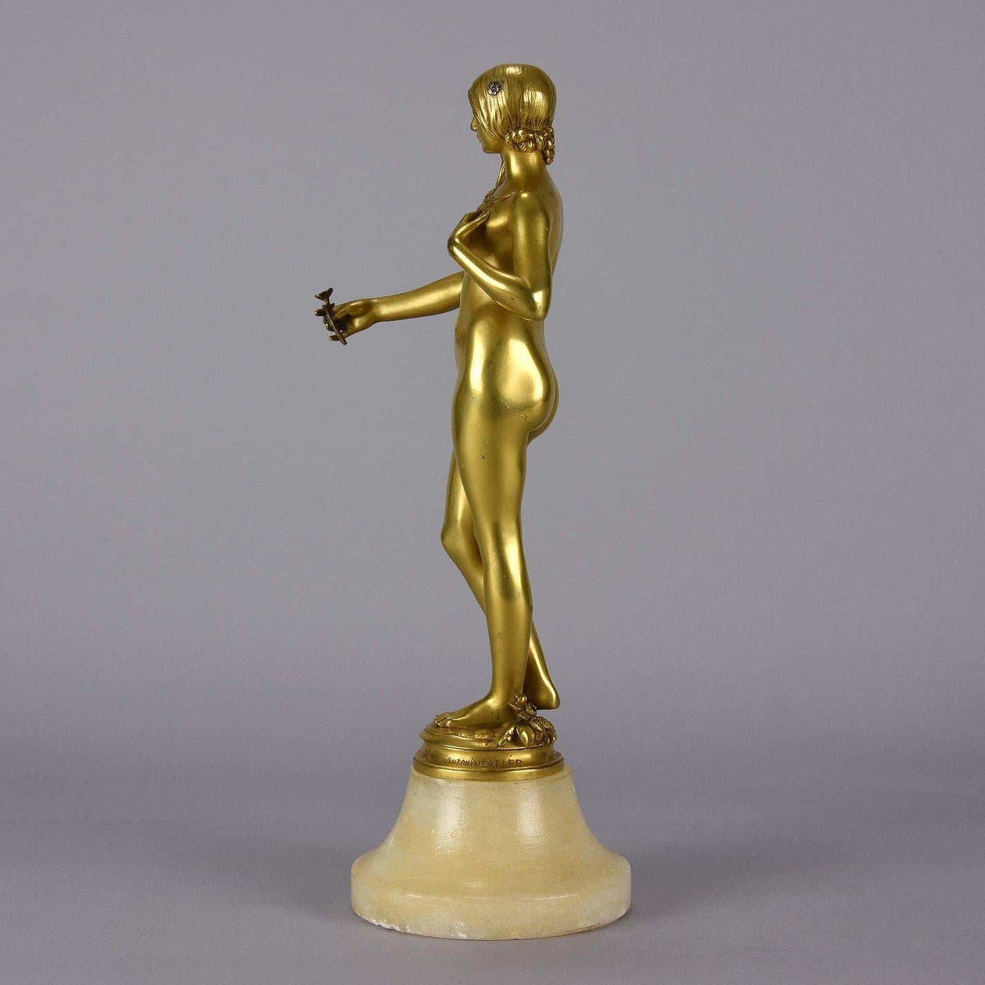 French Art Nouveau Gilt Bronze Figure 