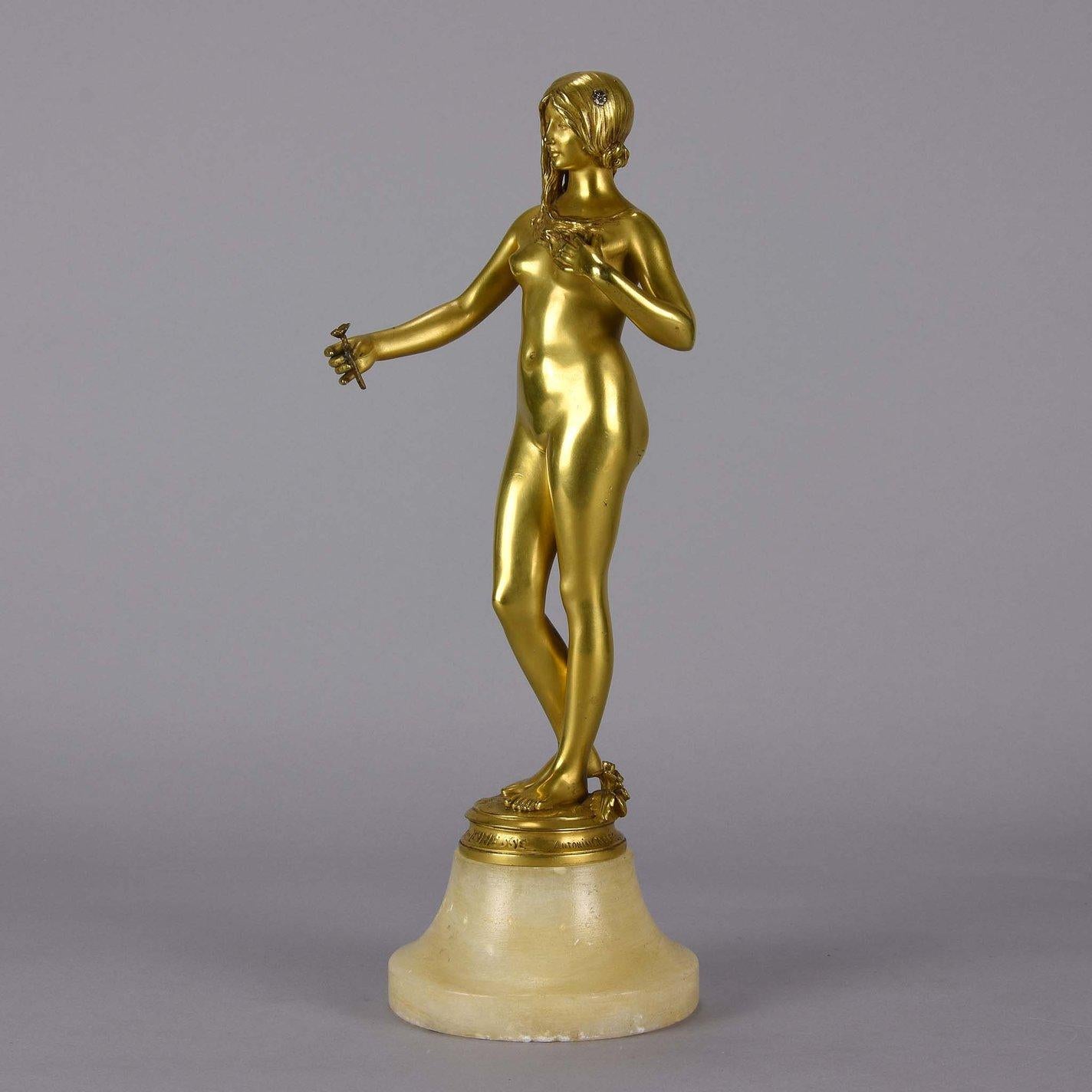 French Art Nouveau Gilt Bronze Figure 