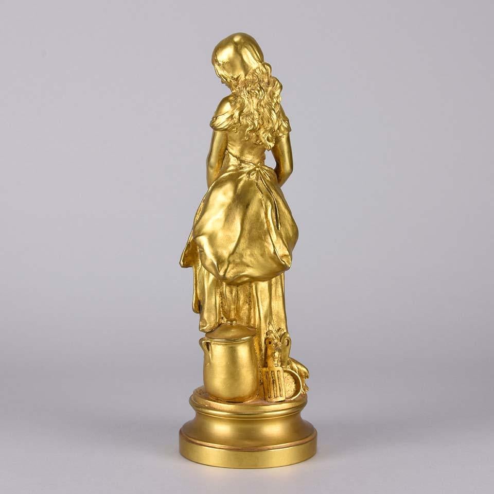 French Art Nouveau Gilt Bronze 'La Jeune Femme' by Adrien Gaudez 1