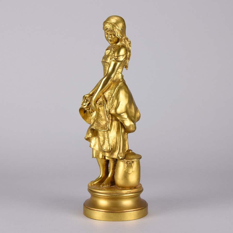 French Art Nouveau Gilt Bronze 'La Jeune Femme' by Adrien Gaudez 3
