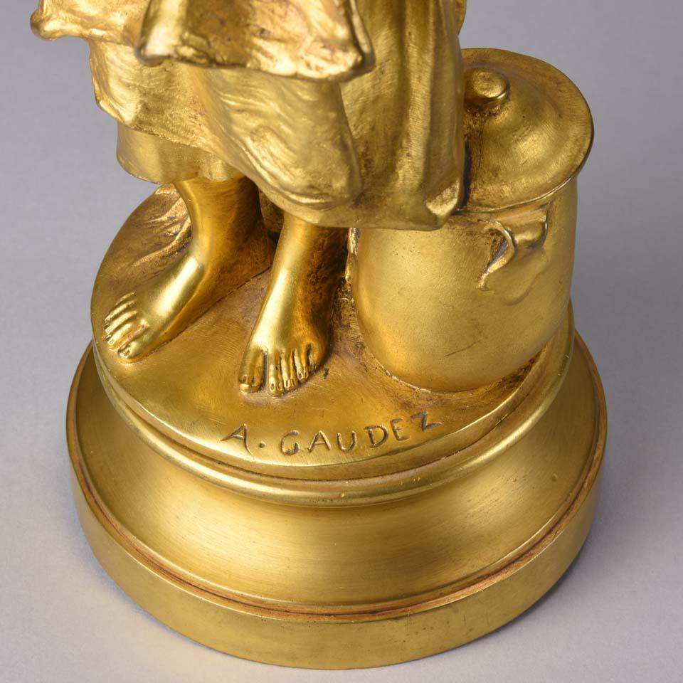 French Art Nouveau Gilt Bronze 'La Jeune Femme' by Adrien Gaudez 4