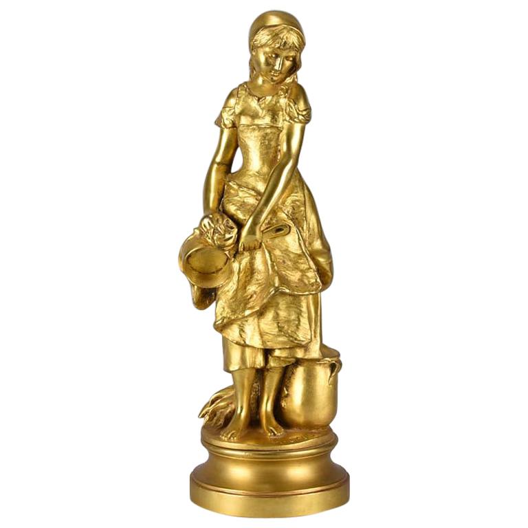 French Art Nouveau Gilt Bronze 'La Jeune Femme' by Adrien Gaudez
