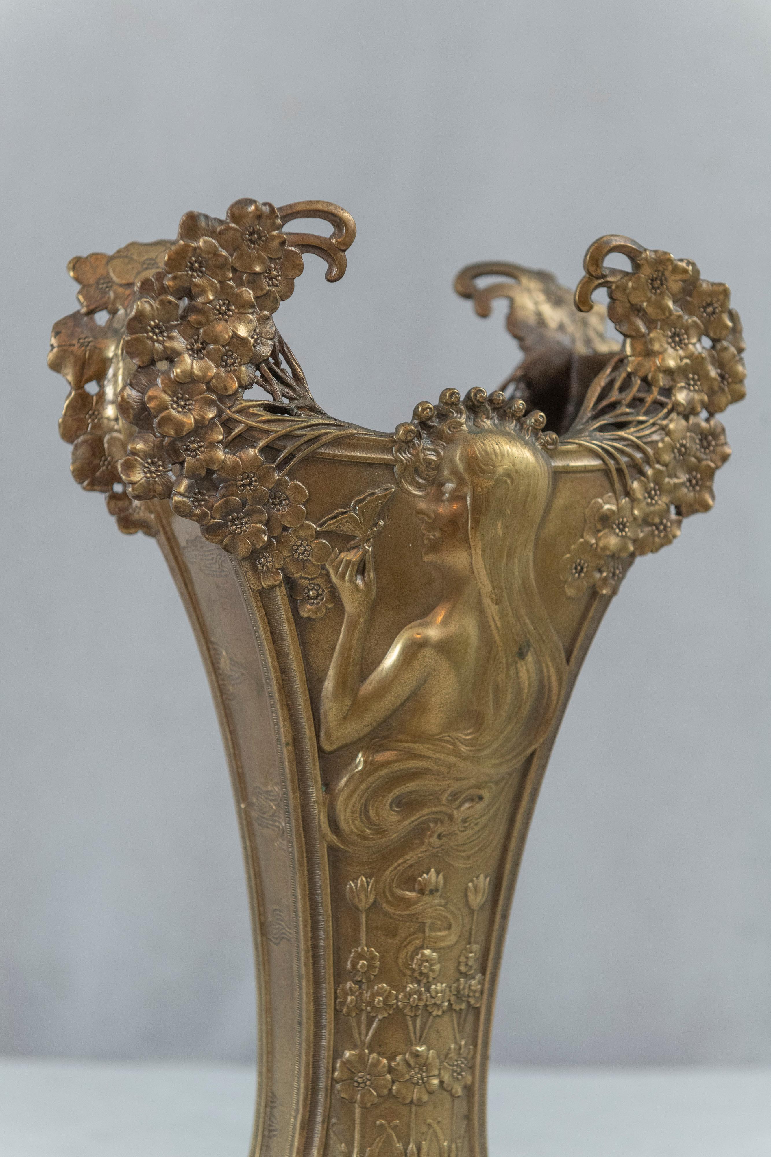 French Art Nouveau Gilt Bronze Vase, Louchet Foundry ca. 1900 5
