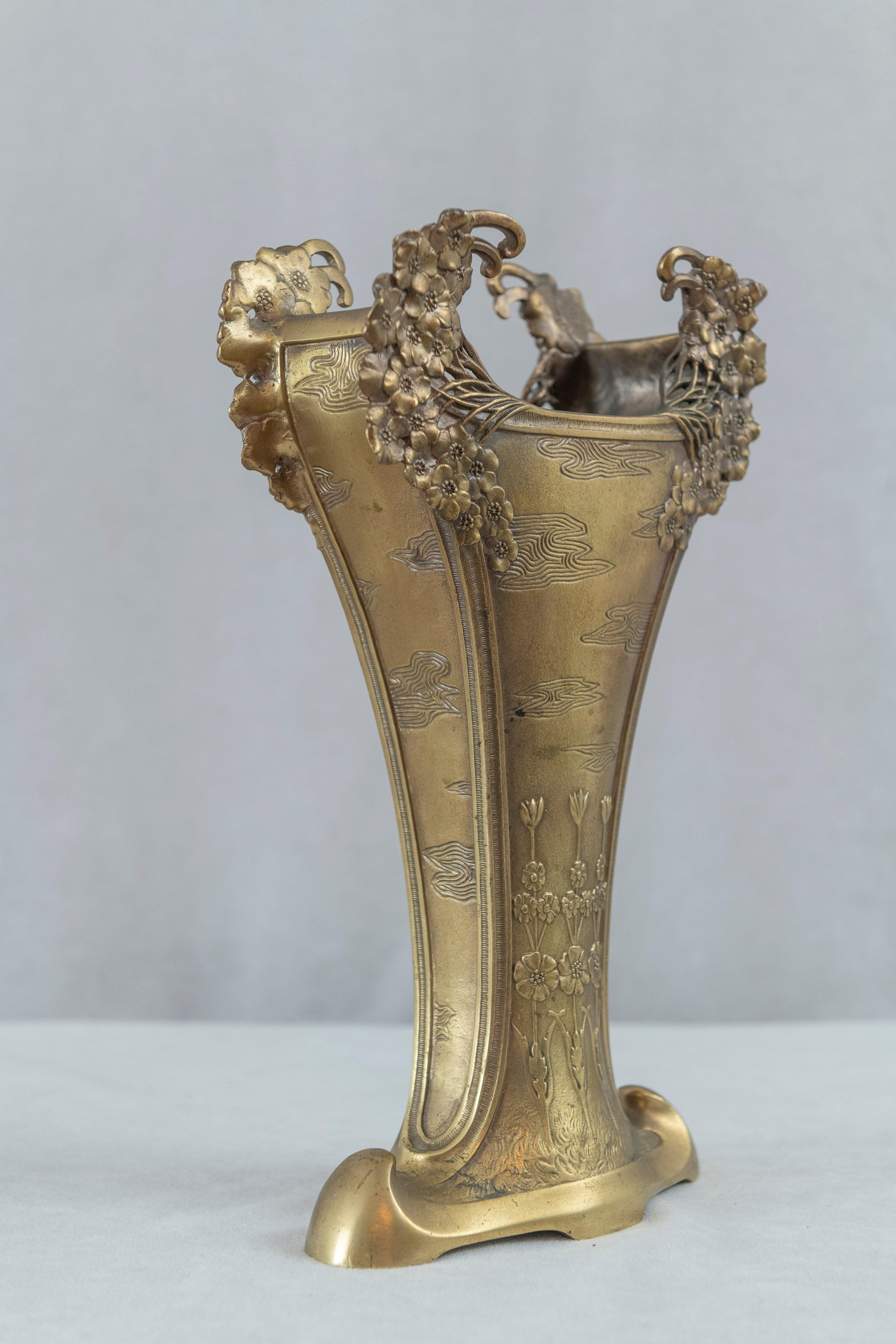 French Art Nouveau Gilt Bronze Vase, Louchet Foundry ca. 1900 In Excellent Condition In Petaluma, CA