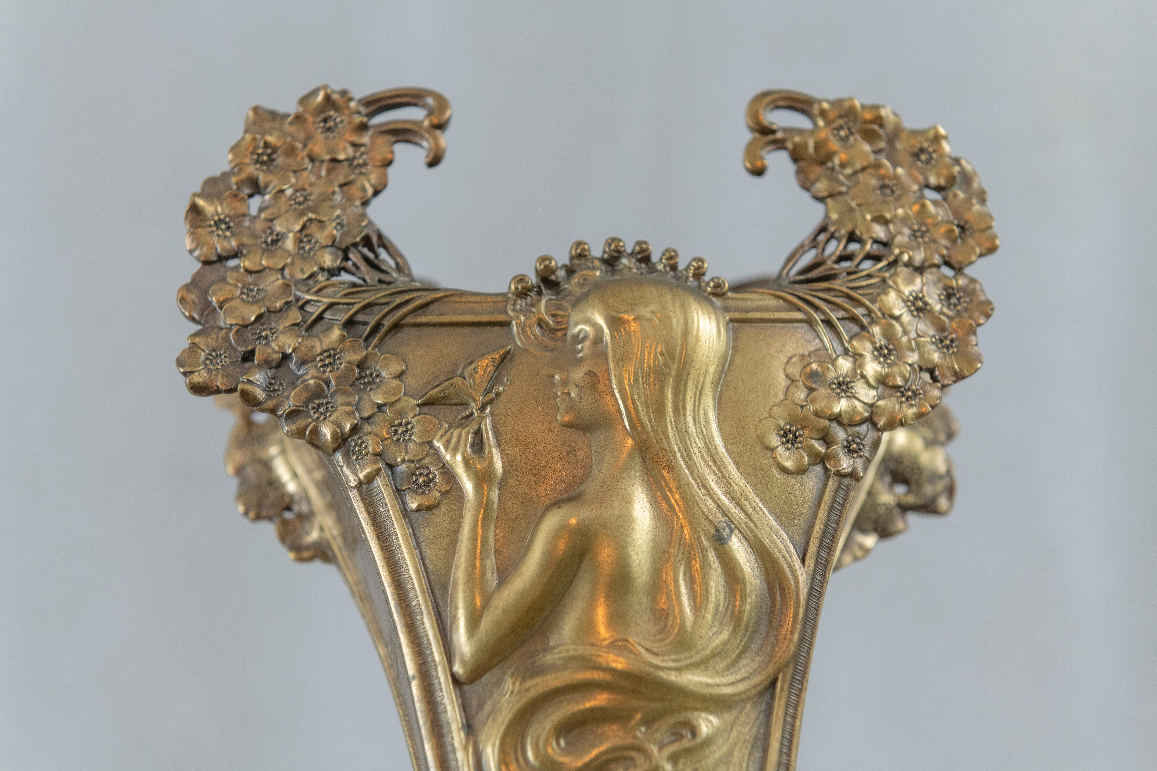 Early 20th Century French Art Nouveau Gilt Bronze Vase, Louchet Foundry ca. 1900