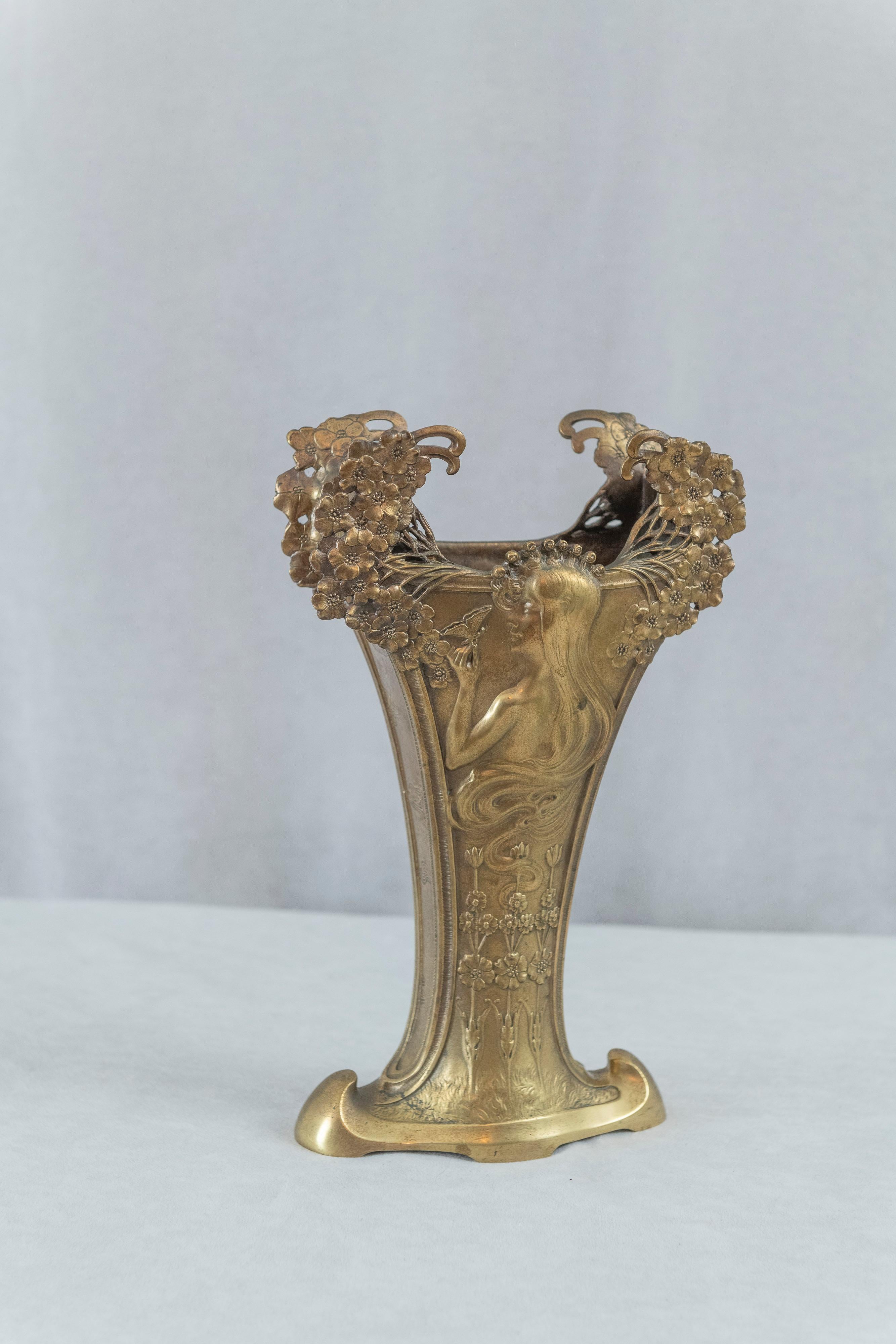 French Art Nouveau Gilt Bronze Vase, Louchet Foundry ca. 1900 4