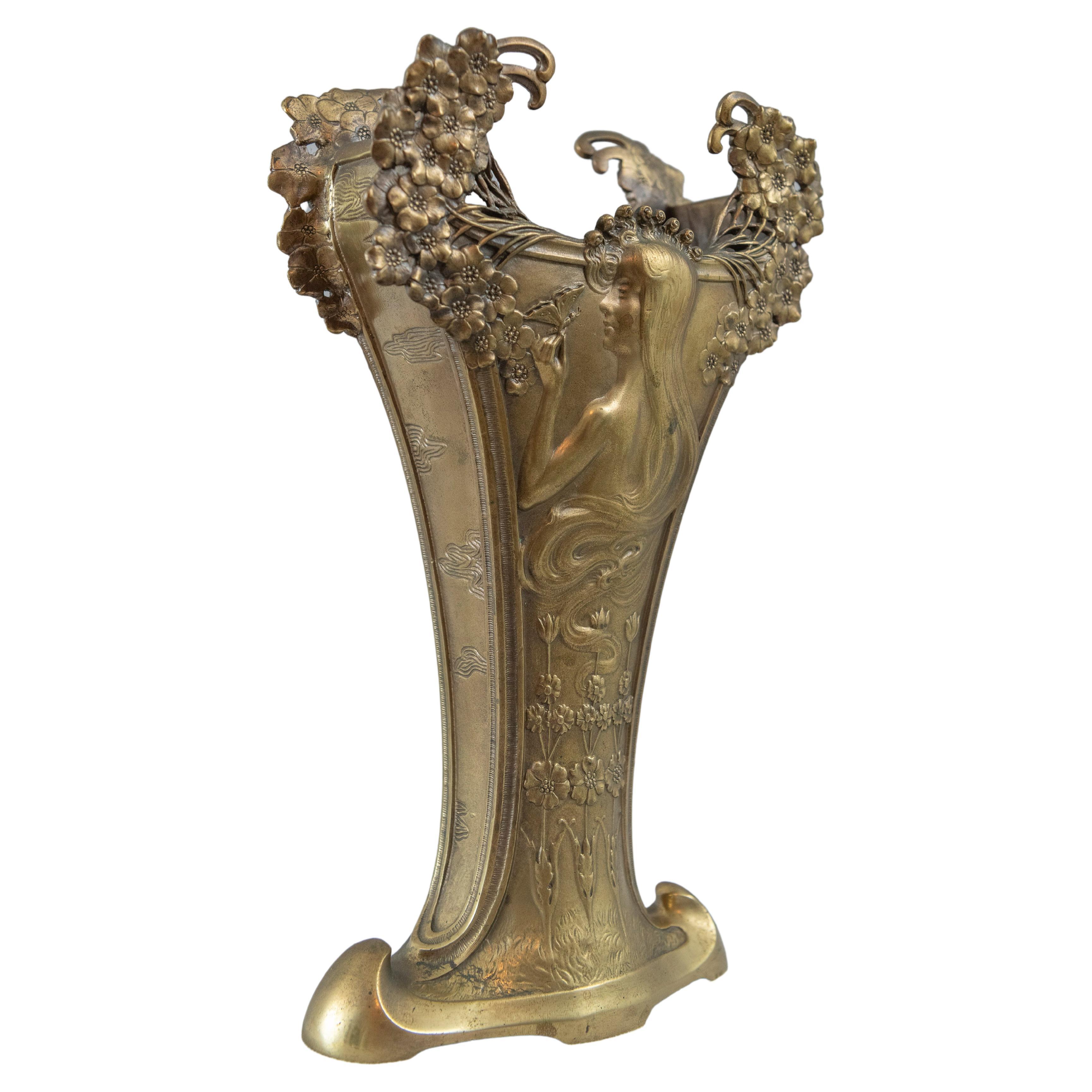 French Art Nouveau Gilt Bronze Vase, Louchet Foundry ca. 1900