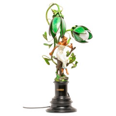 Lámpara escultórica de sobremesa Art Nouveau de cristal y espelta con flores