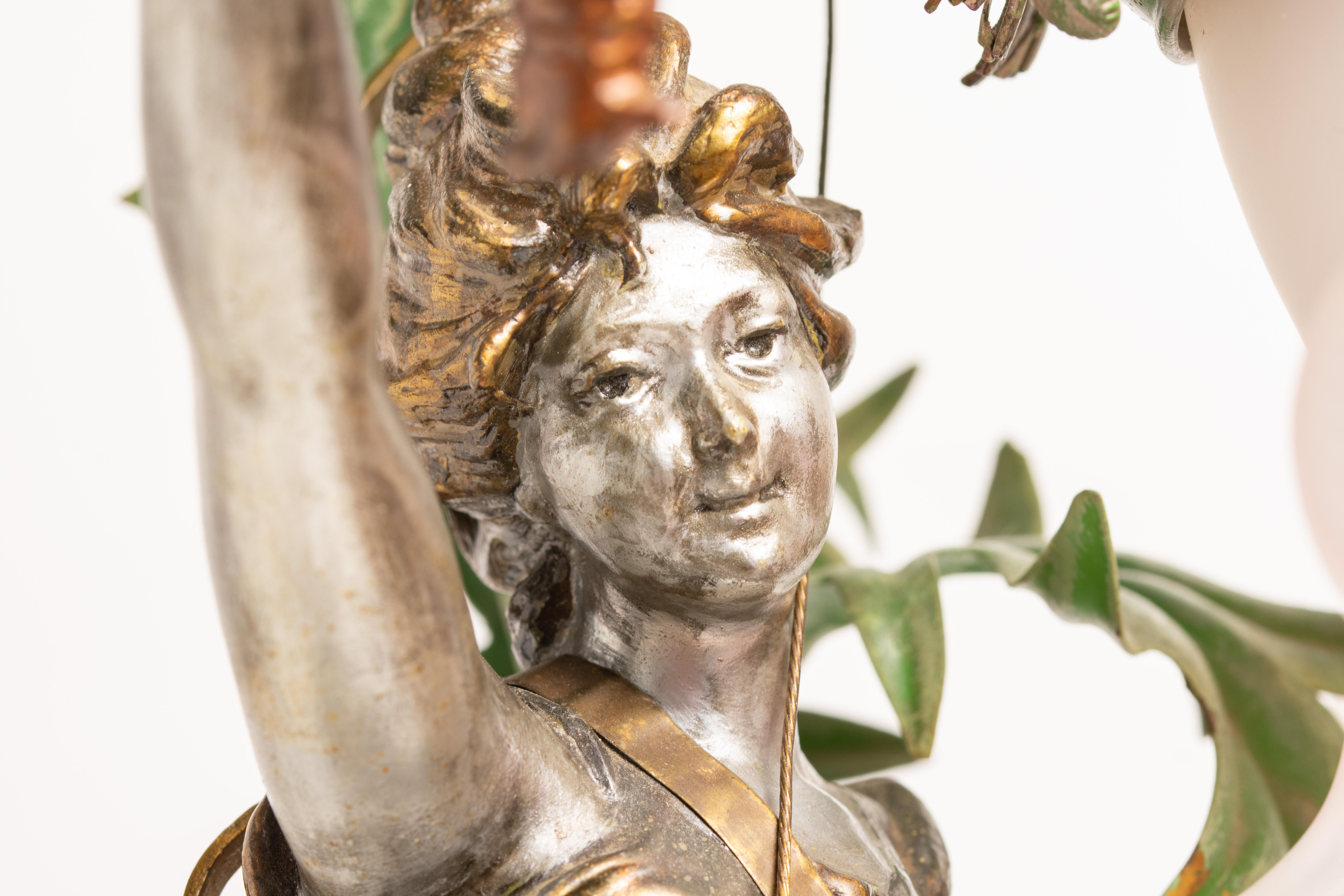 Art Nouveau Glas und Zinn Skulpturale Lampe im Angebot 3