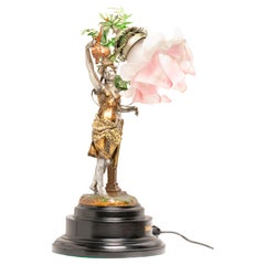 Art Nouveau Glass and Spelter Sculptural lamp