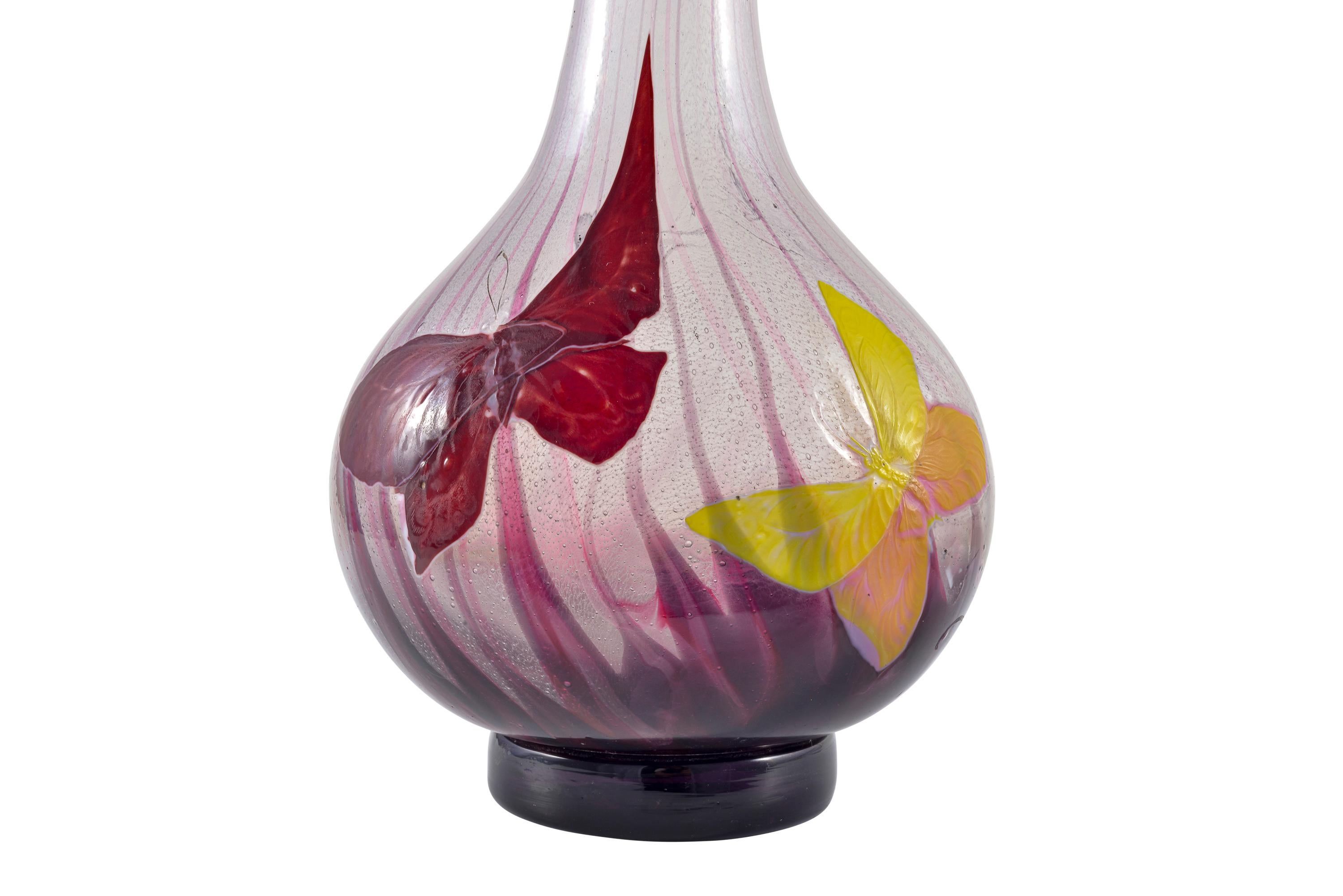 French Art Nouveau Glass Bottle with Stopper Émile Gallé Nancy circa 1900 Purple For Sale 1