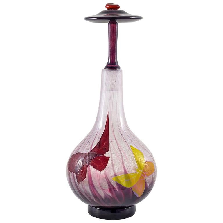 French Art Nouveau Glass Bottle with Stopper Émile Gallé Nancy circa 1900 Purple For Sale