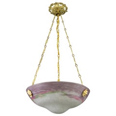 French Art Nouveau Glass Bowl Pendant Chandelier Signed by Muller Frères, 1920s