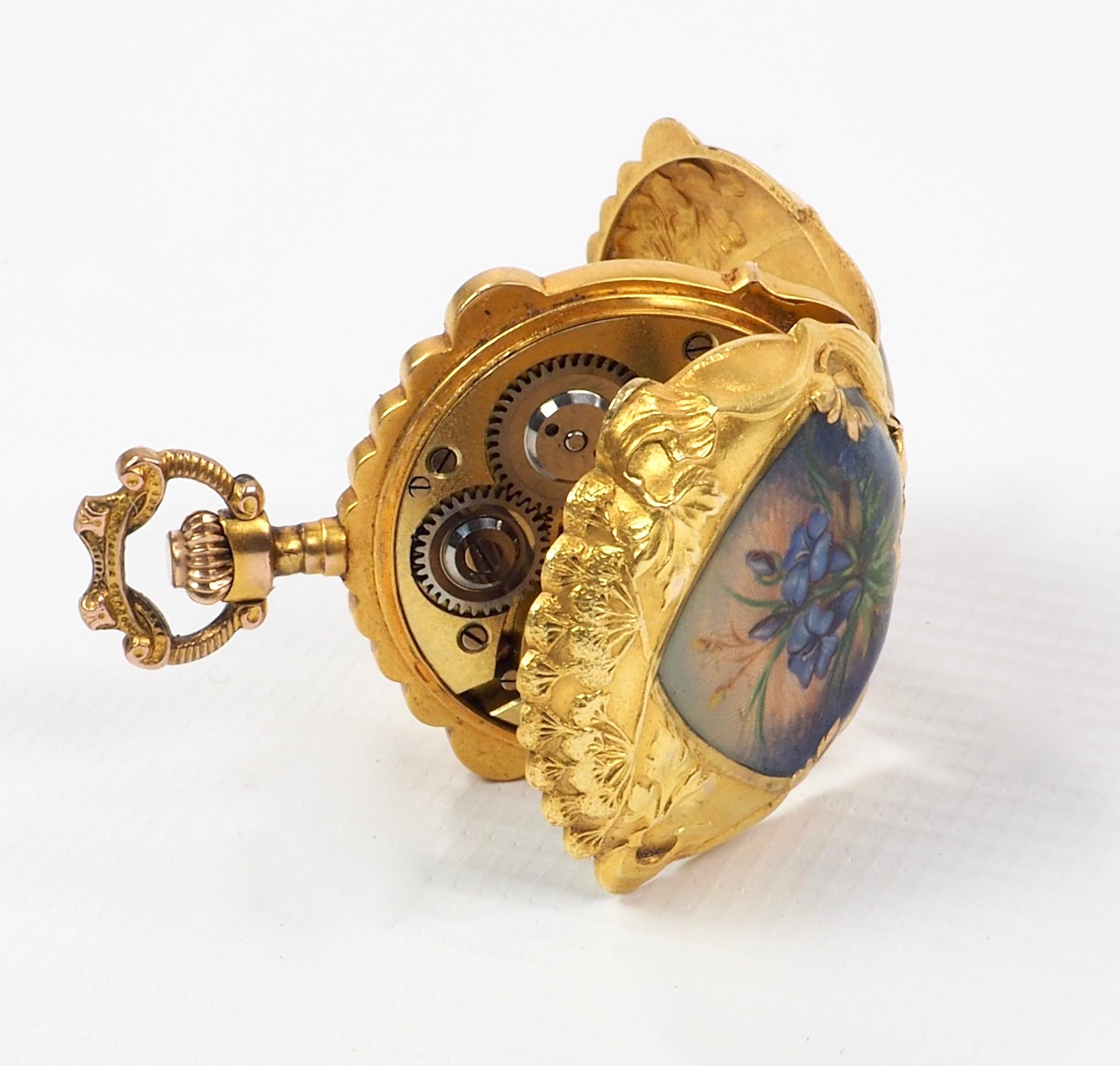 French Art Nouveau Gold and Diamond Enamel Pocket Watch 6