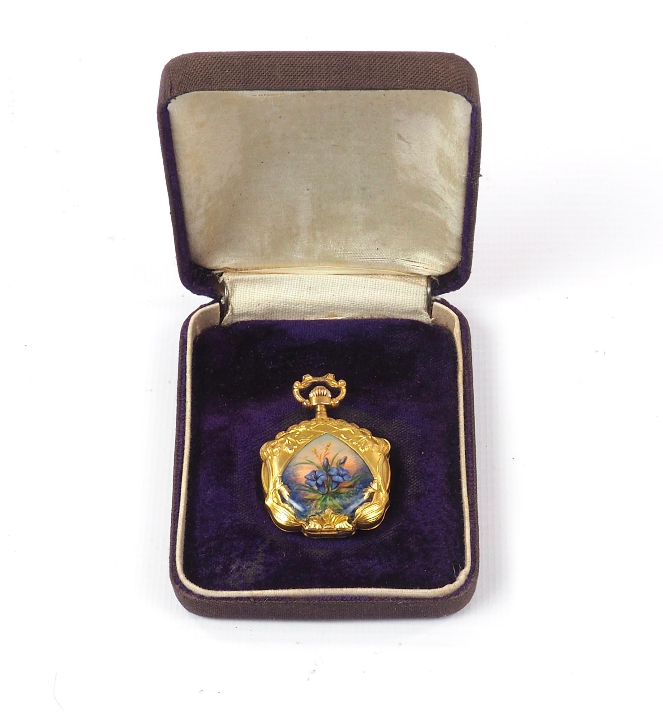 French Art Nouveau Gold and Diamond Enamel Pocket Watch 7