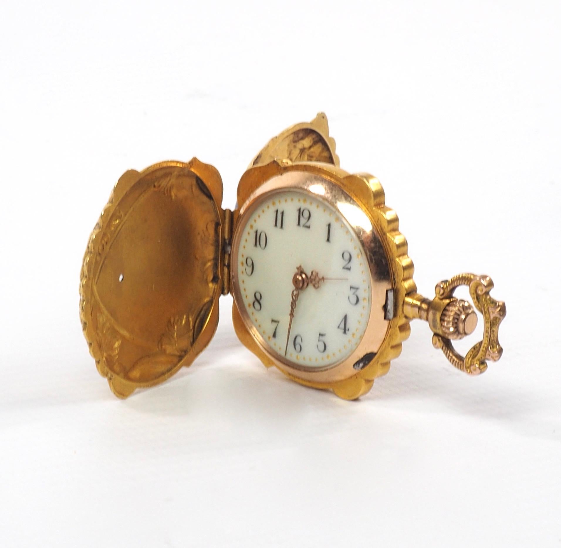 French Art Nouveau Gold and Diamond Enamel Pocket Watch 2