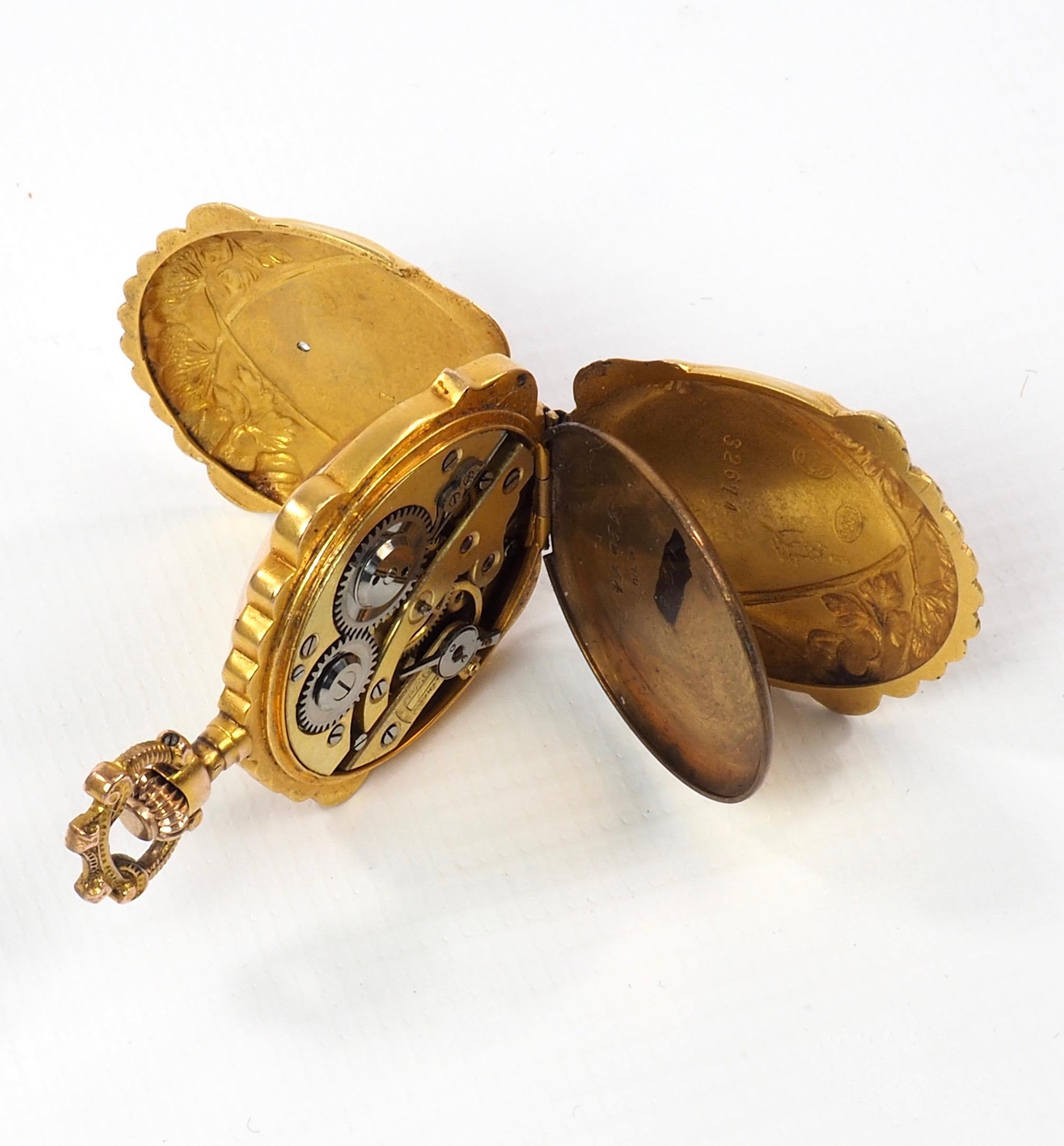 French Art Nouveau Gold and Diamond Enamel Pocket Watch 3