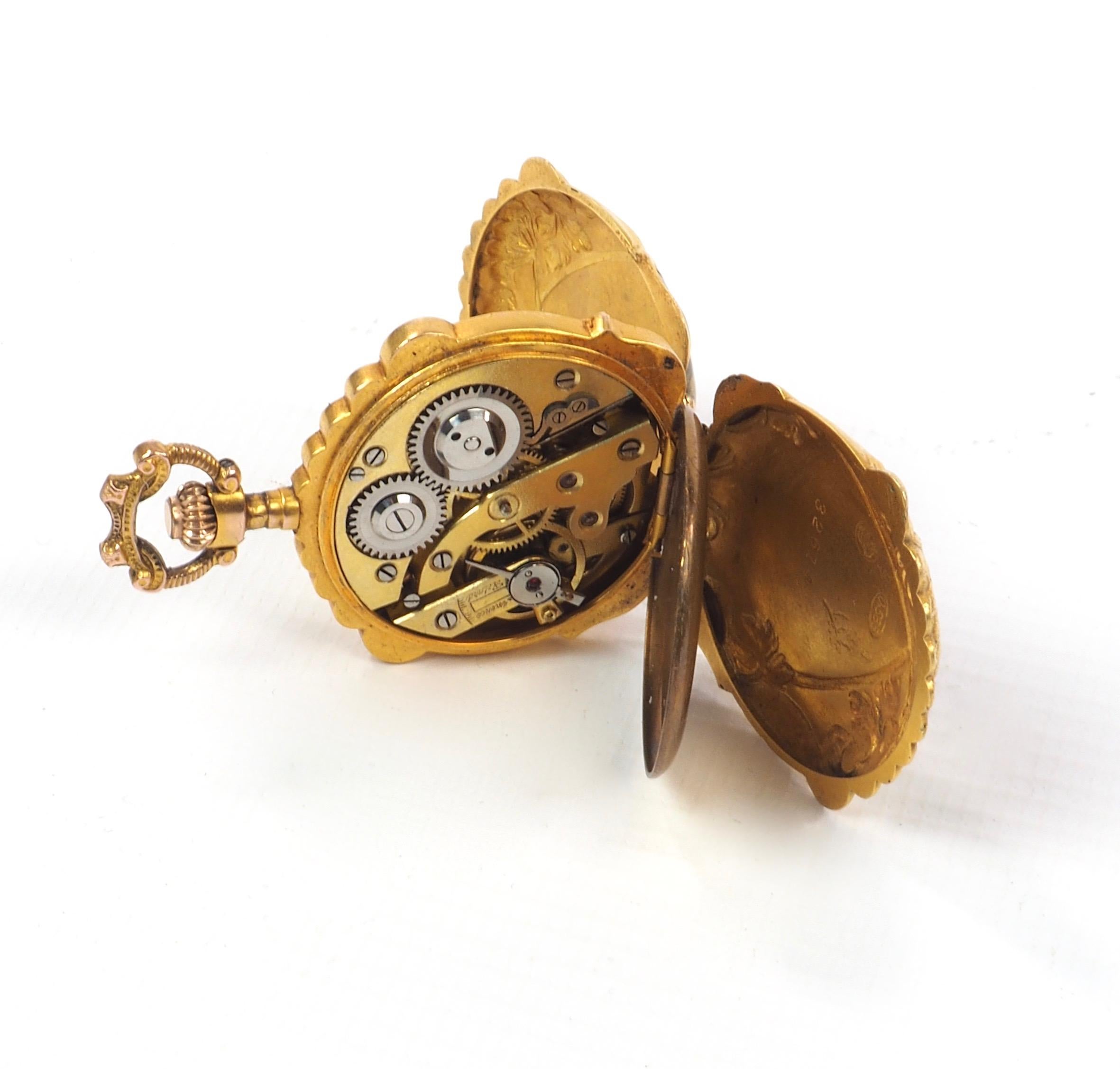 French Art Nouveau Gold and Diamond Enamel Pocket Watch 1