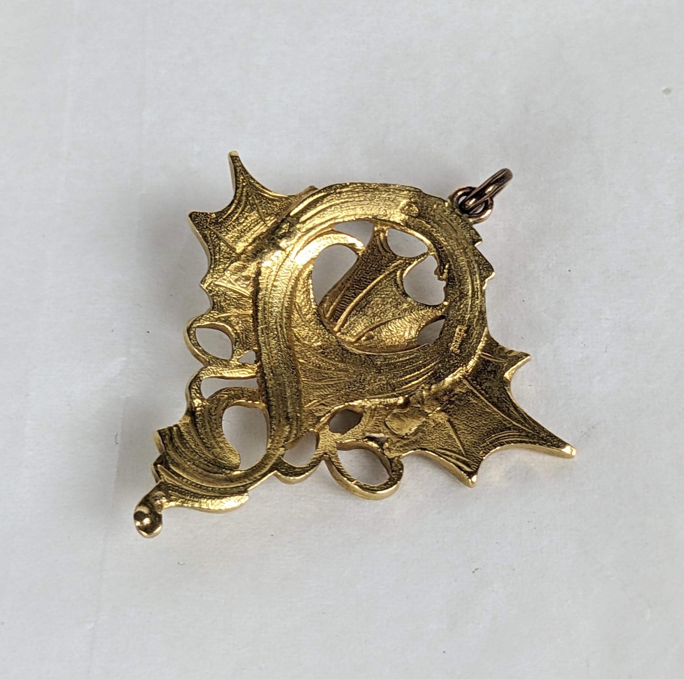 Women's or Men's French Art Nouveau Gold Gargoyle Pendant For Sale