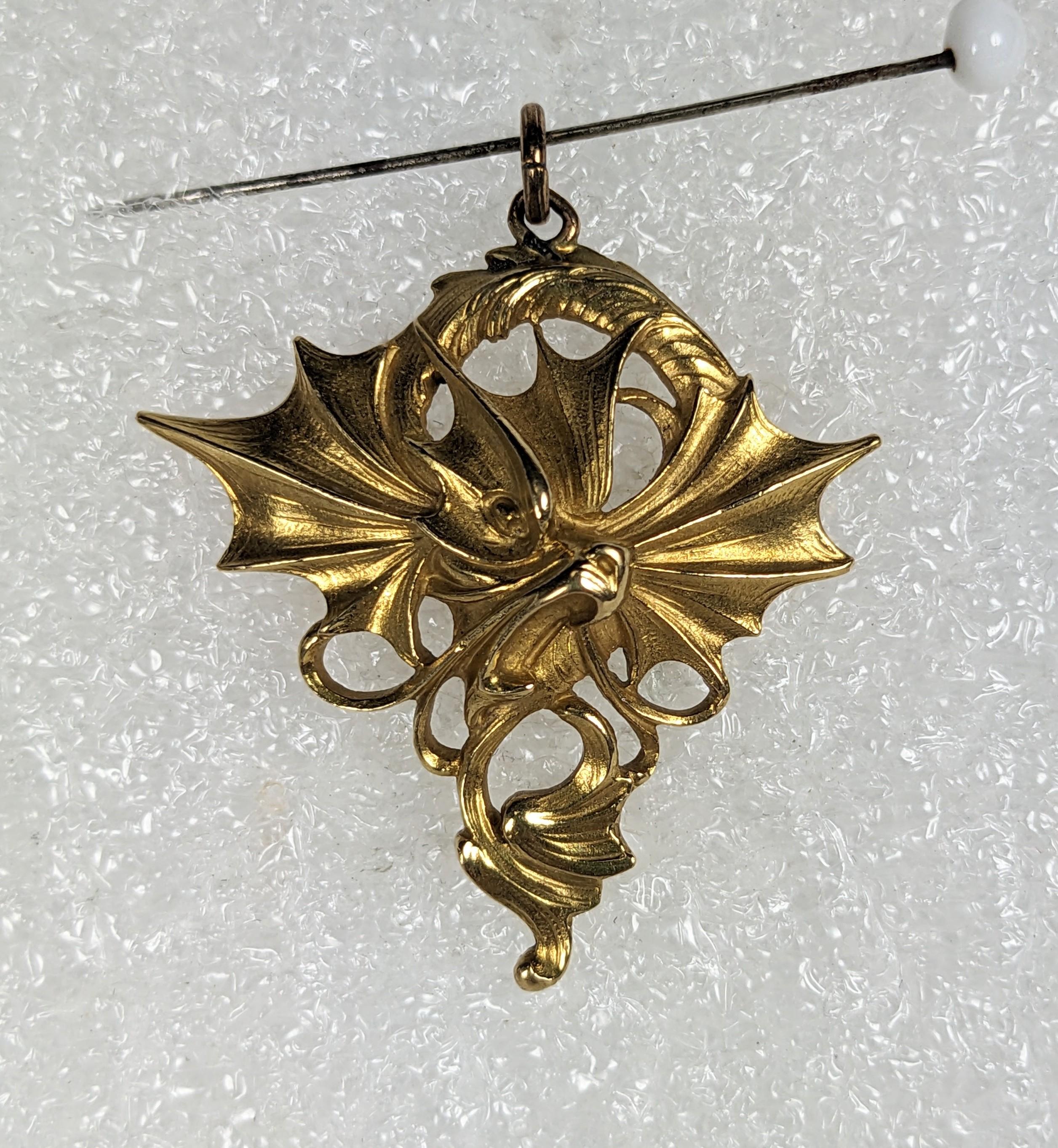 French Art Nouveau Gold Gargoyle Pendant For Sale 1