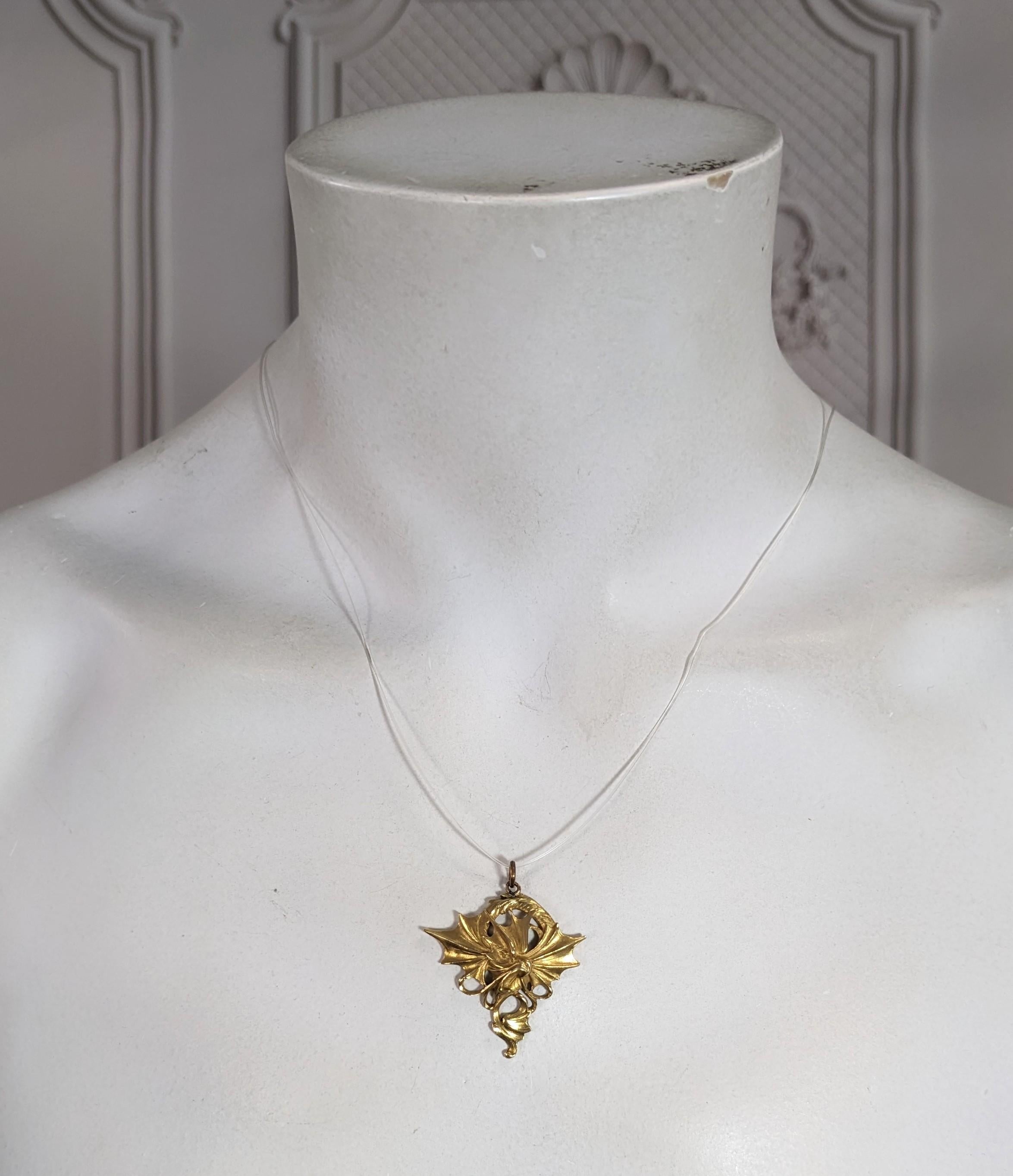 French Art Nouveau Gold Gargoyle Pendant For Sale 2