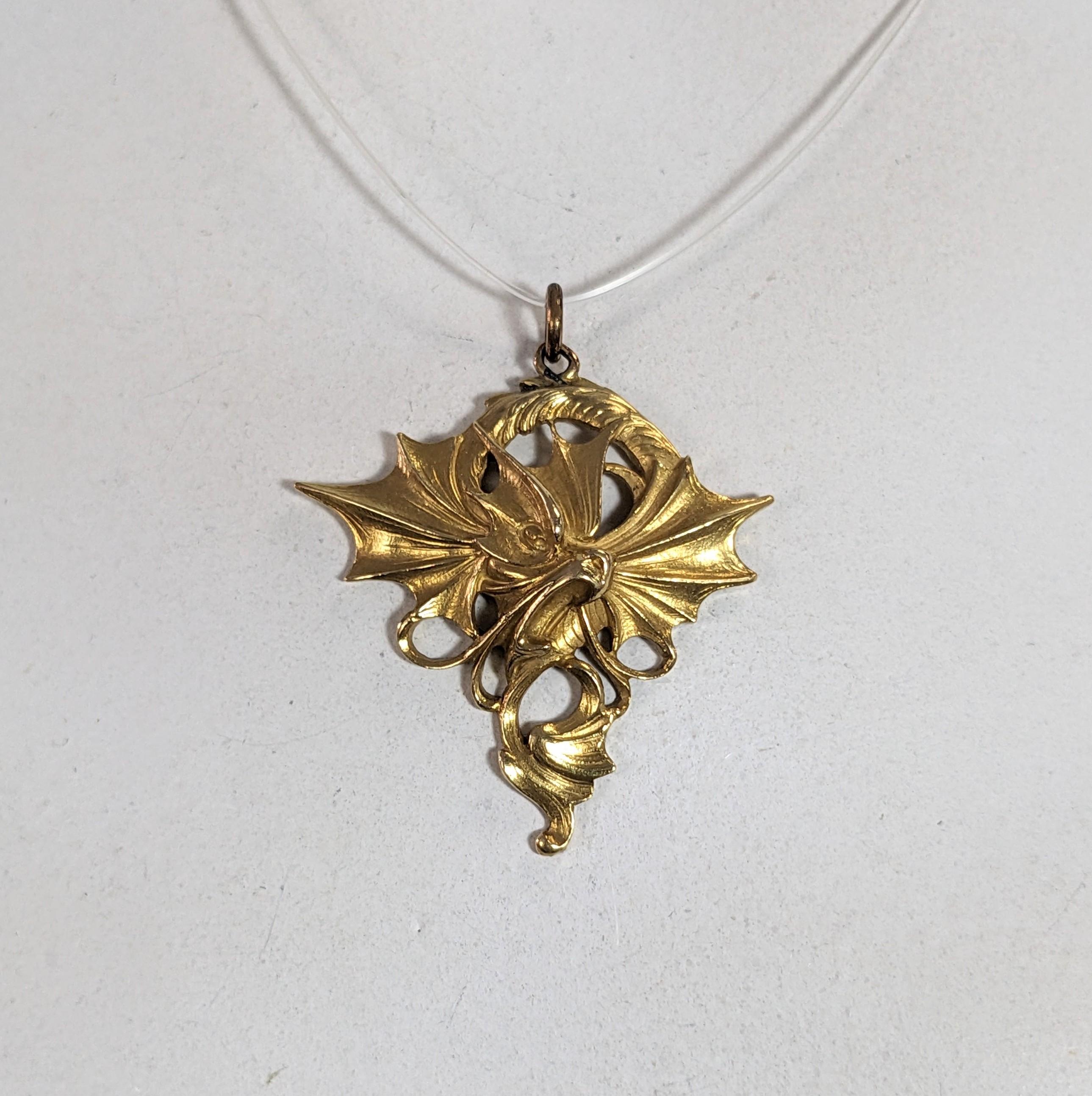 French Art Nouveau Gold Gargoyle Pendant For Sale 3