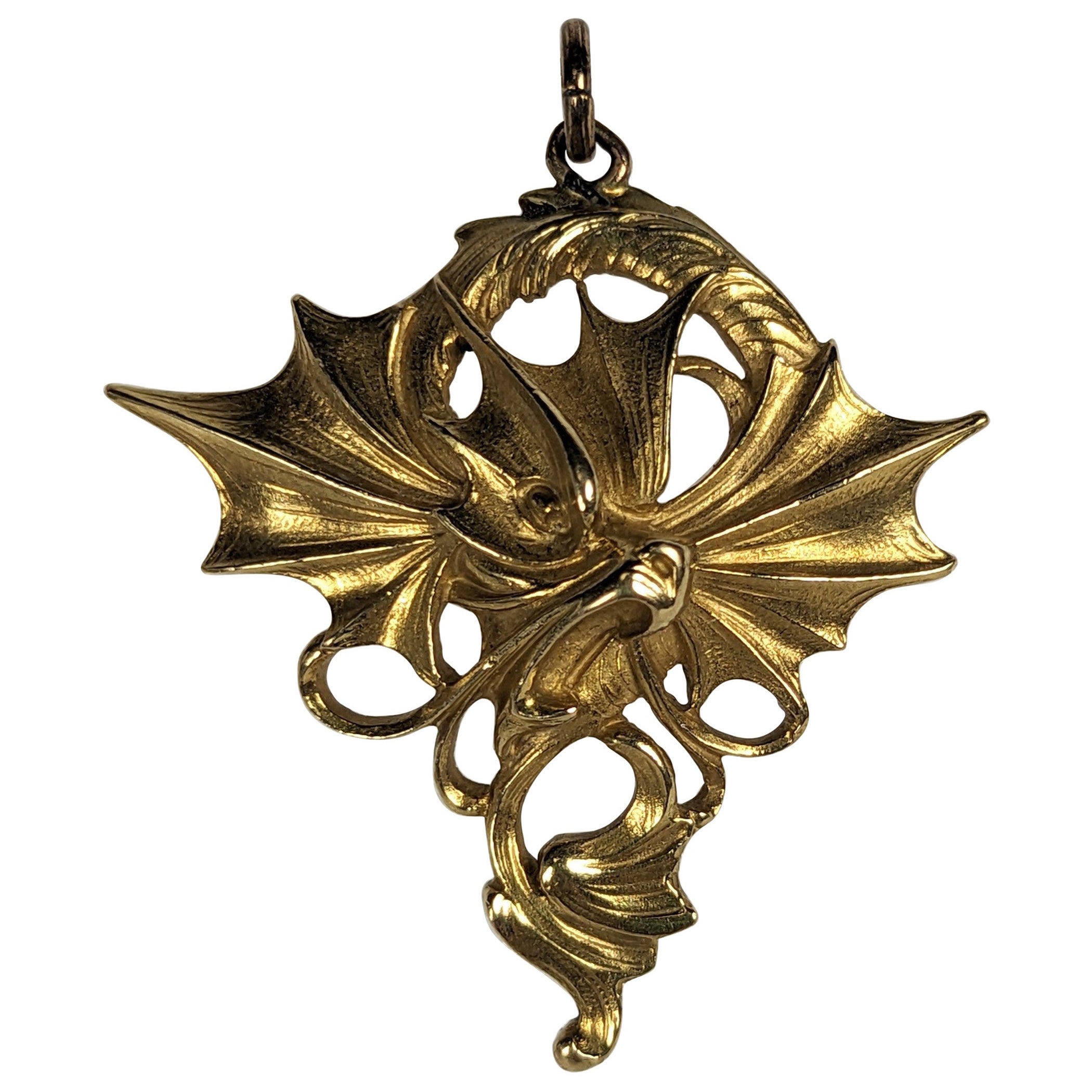 French Art Nouveau Gold Gargoyle Pendant