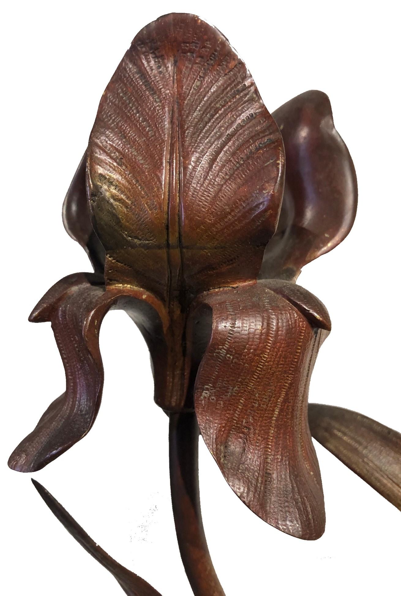Iris-Kandelaber aus Bronze im französischen Art nouveau-Stil, um 1900 (Französisch) im Angebot