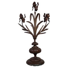 Iris-Kandelaber aus Bronze im französischen Art nouveau-Stil, um 1900