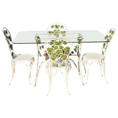 French Art Nouveau Green Flower Maple Leaf Garden Patio Dining Set - 5 Piece Set