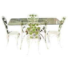 Ensemble de salle à manger de jardin Art Nouveau français en feuilles d'érable vert - 5 pièces