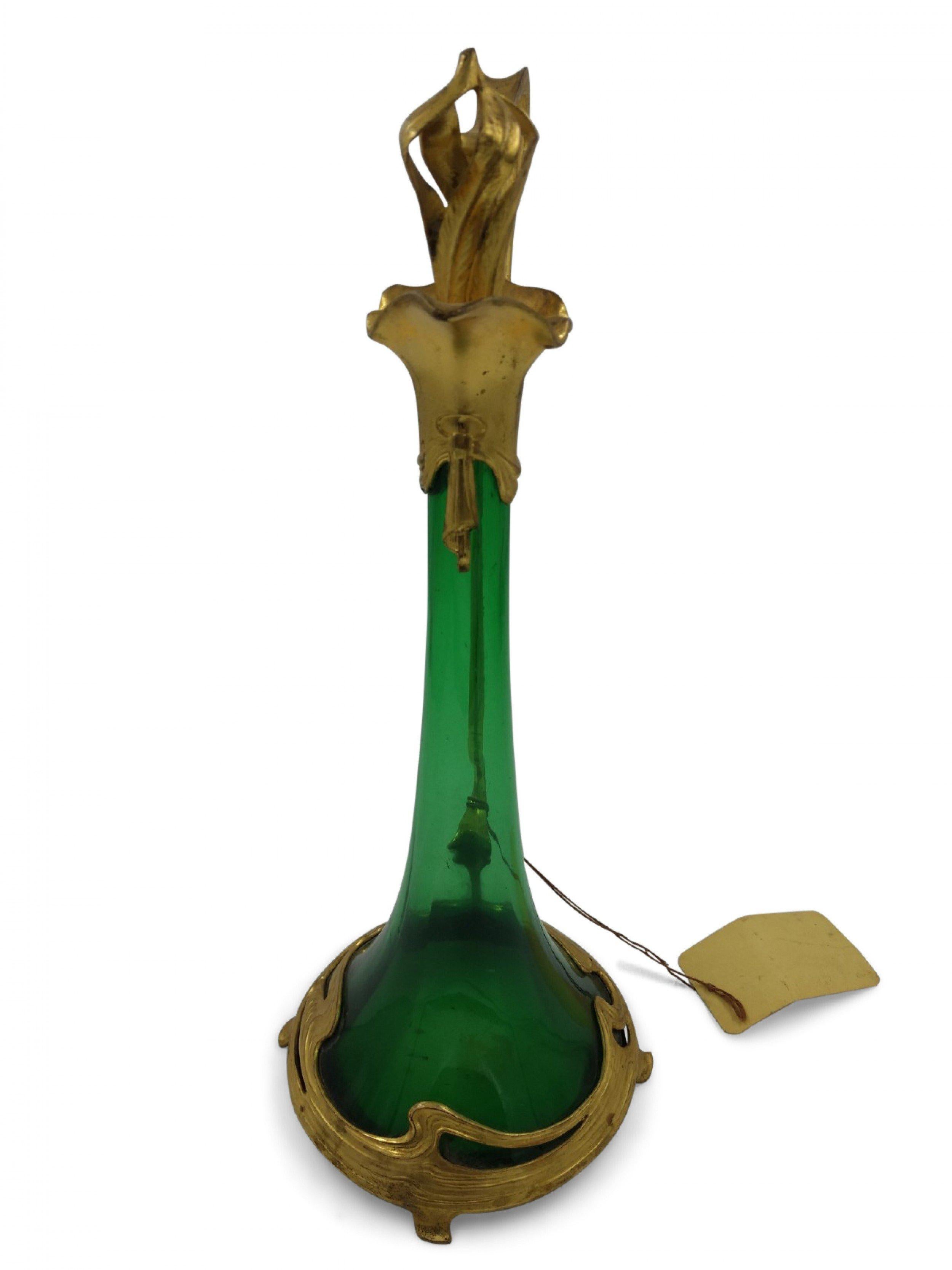 French Art Nouveau Green Glass Decanter For Sale 4