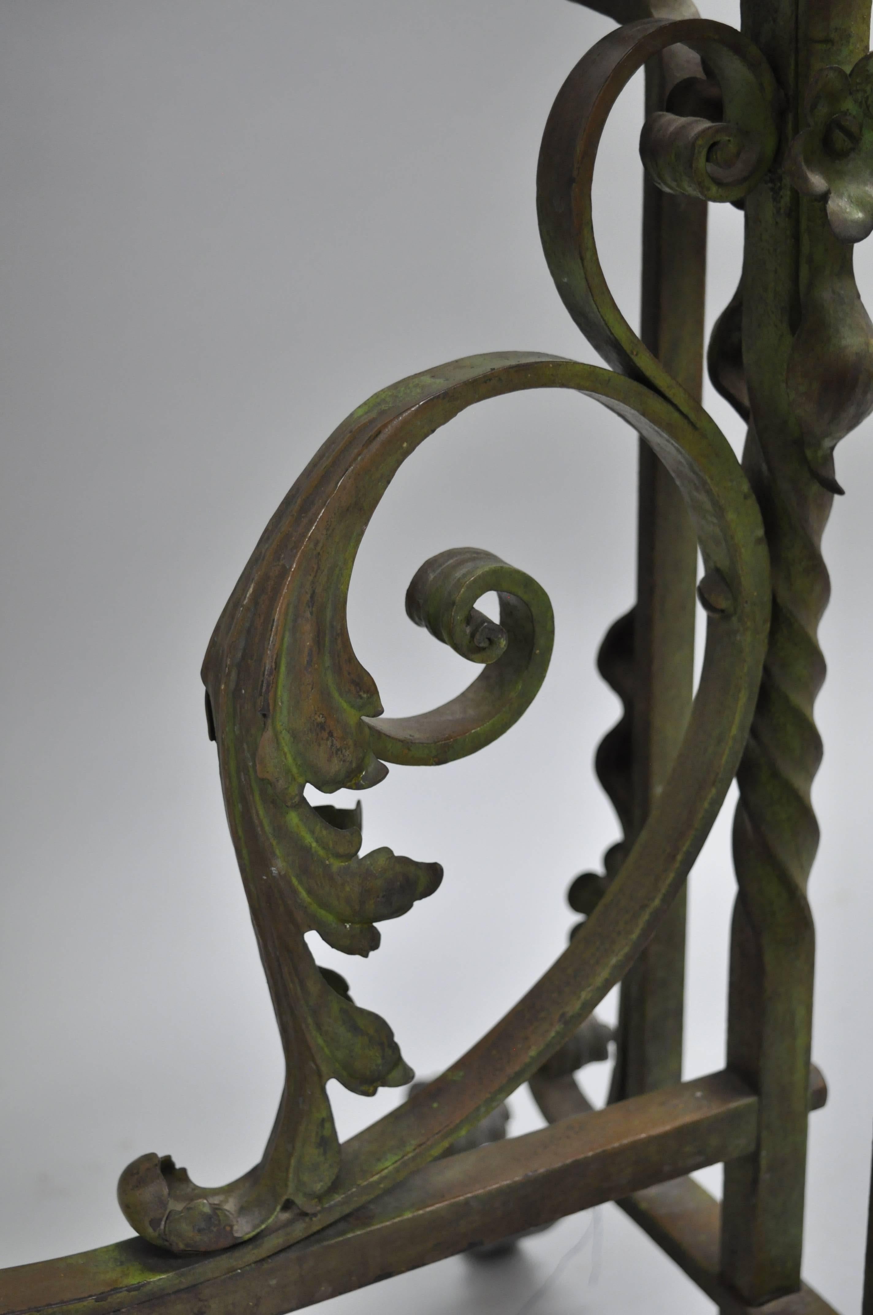 French Art Nouveau Green Wrought Iron Marble-Top Scrolling Console Hall Table For Sale 3