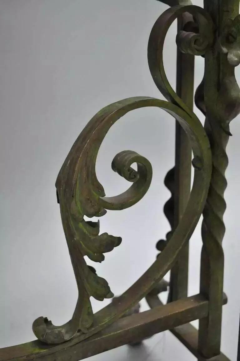 French Art Nouveau Green Wrought Iron Marble Top Scrolling Console Hall Table For Sale 5