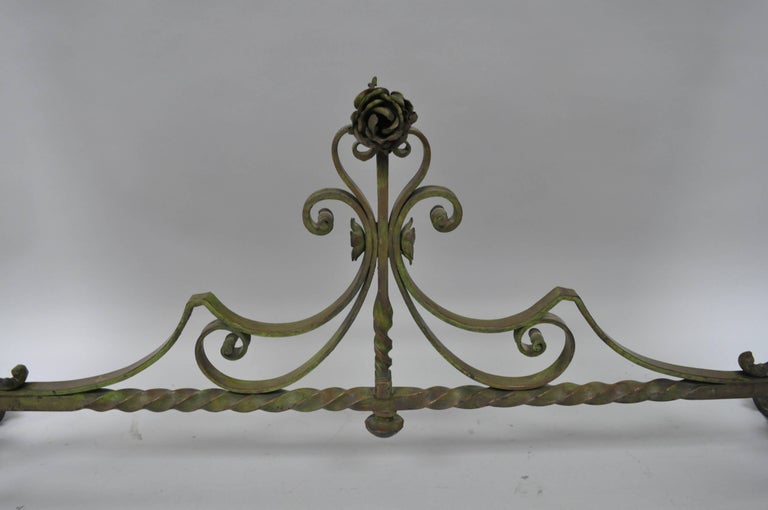 French Art Nouveau Green Wrought Iron Marble-Top Scrolling Console Hall Table For Sale 1