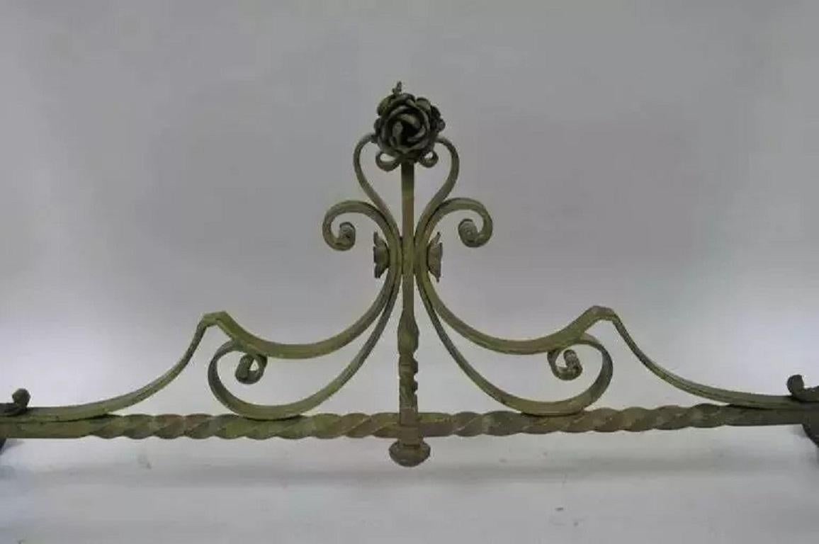 20th Century French Art Nouveau Green Wrought Iron Marble Top Scrolling Console Hall Table For Sale