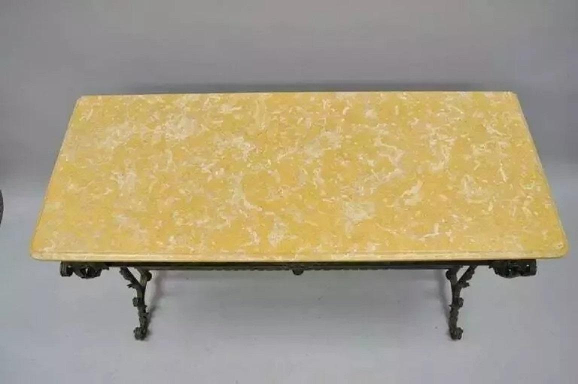 French Art Nouveau Green Wrought Iron Marble Top Scrolling Console Hall Table For Sale 1