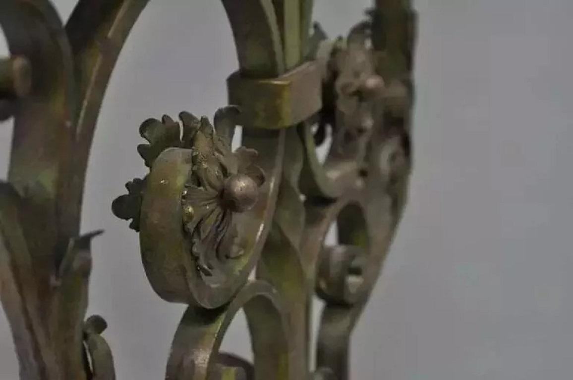 French Art Nouveau Green Wrought Iron Marble Top Scrolling Console Hall Table For Sale 3