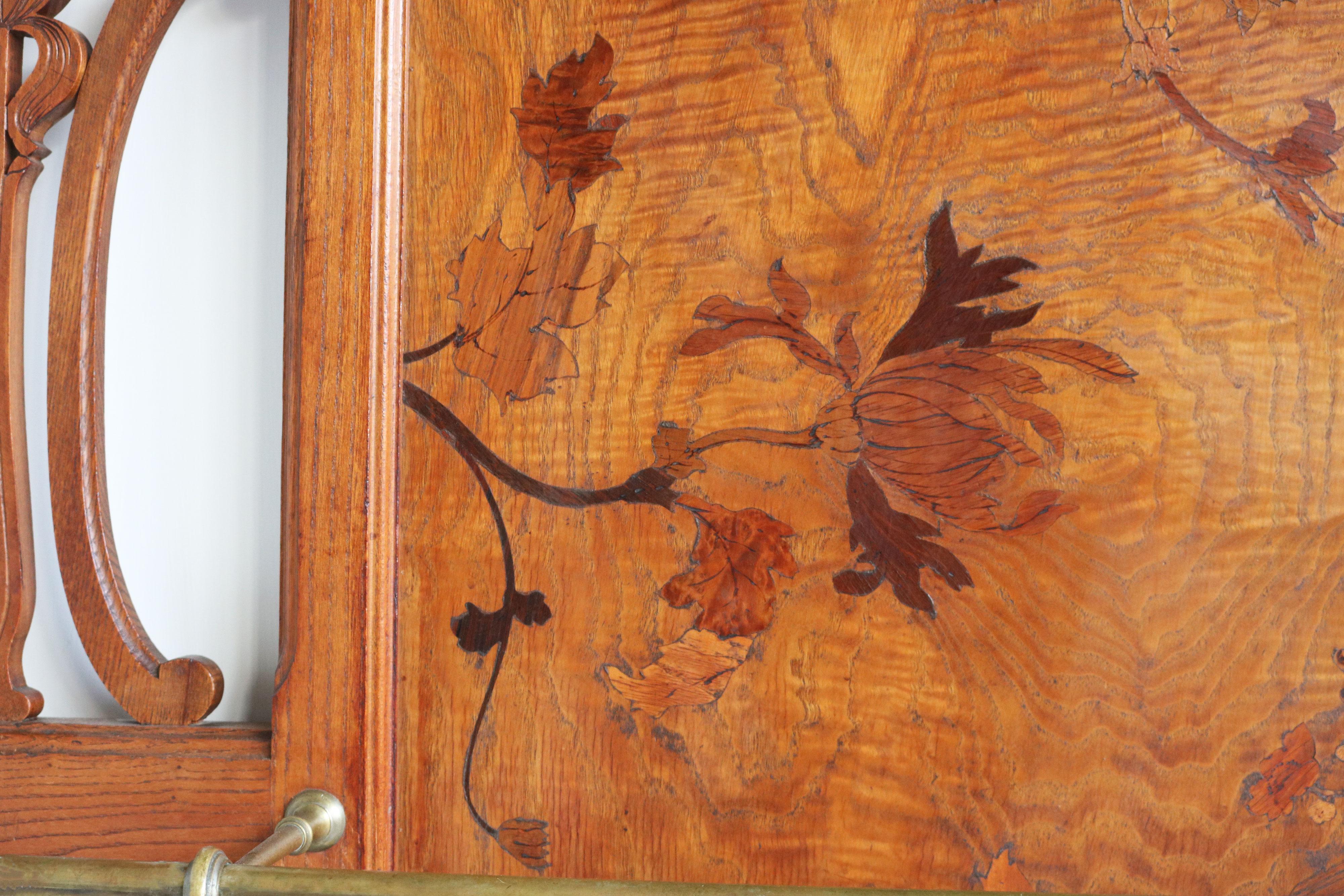 French Art nouveau hall tree / coat rack by Emile galle 1905 marquetry hallway For Sale 5
