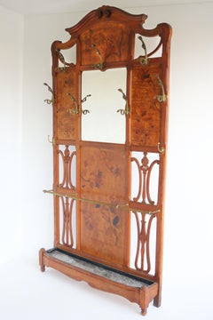 Antique French Art nouveau hall tree / coat rack by Emile galle 1905 marquetry hallway