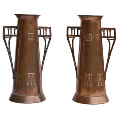 French Art Nouveau Hammered Copper Vases, Circa 1900