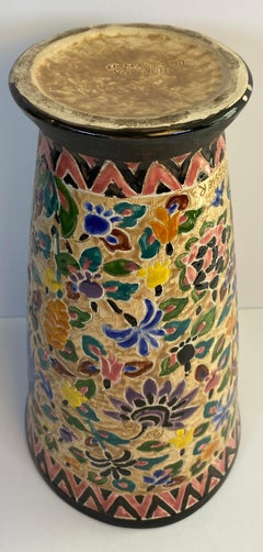 French Art Nouveau Hand-Painted Ceramic Floral Vase Signed Jérôme Massier