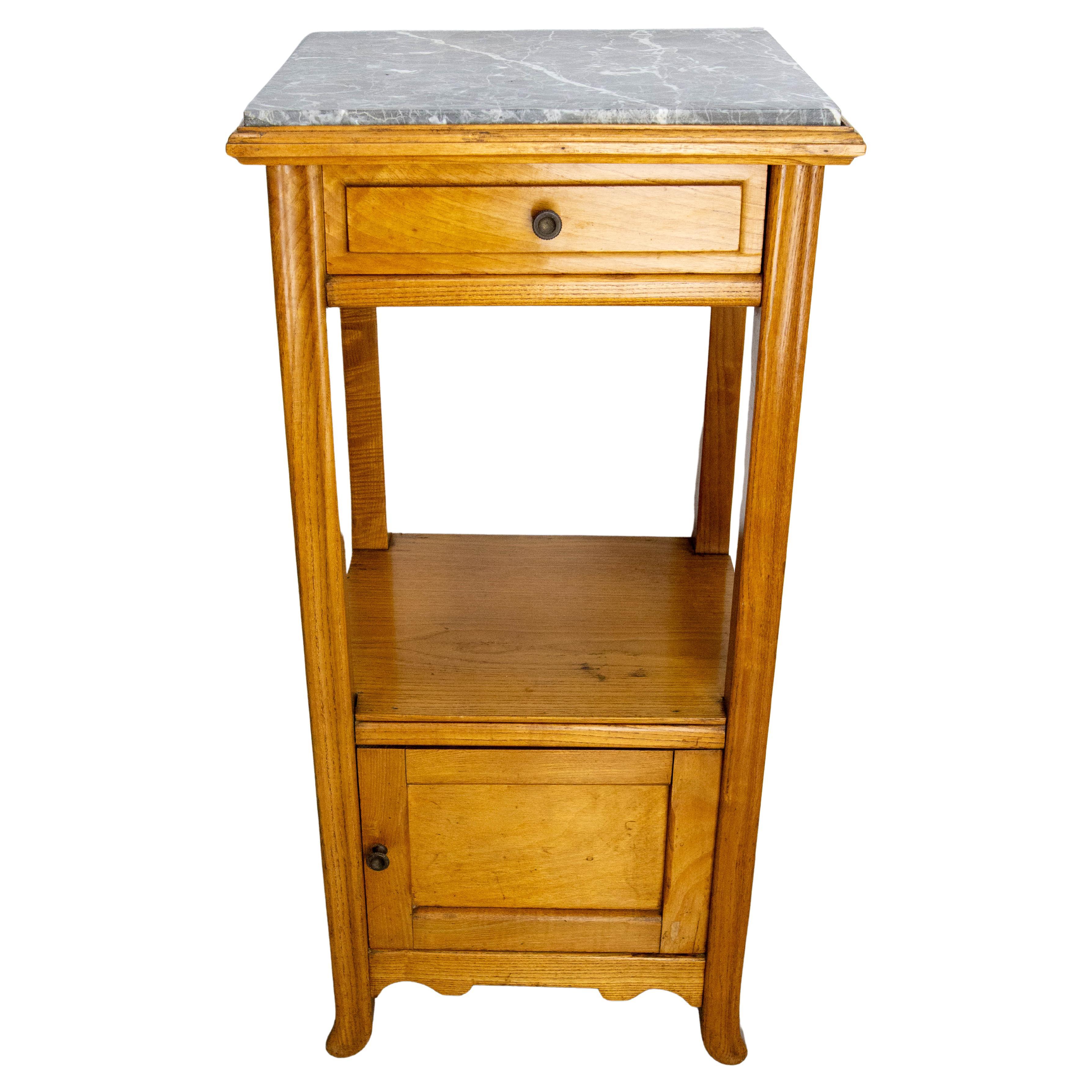 Französischer, hoher Jugendstil-Beistelltisch aus Esche, Holz und Marmor, Eingangsbereich, Flursockel, um 1920