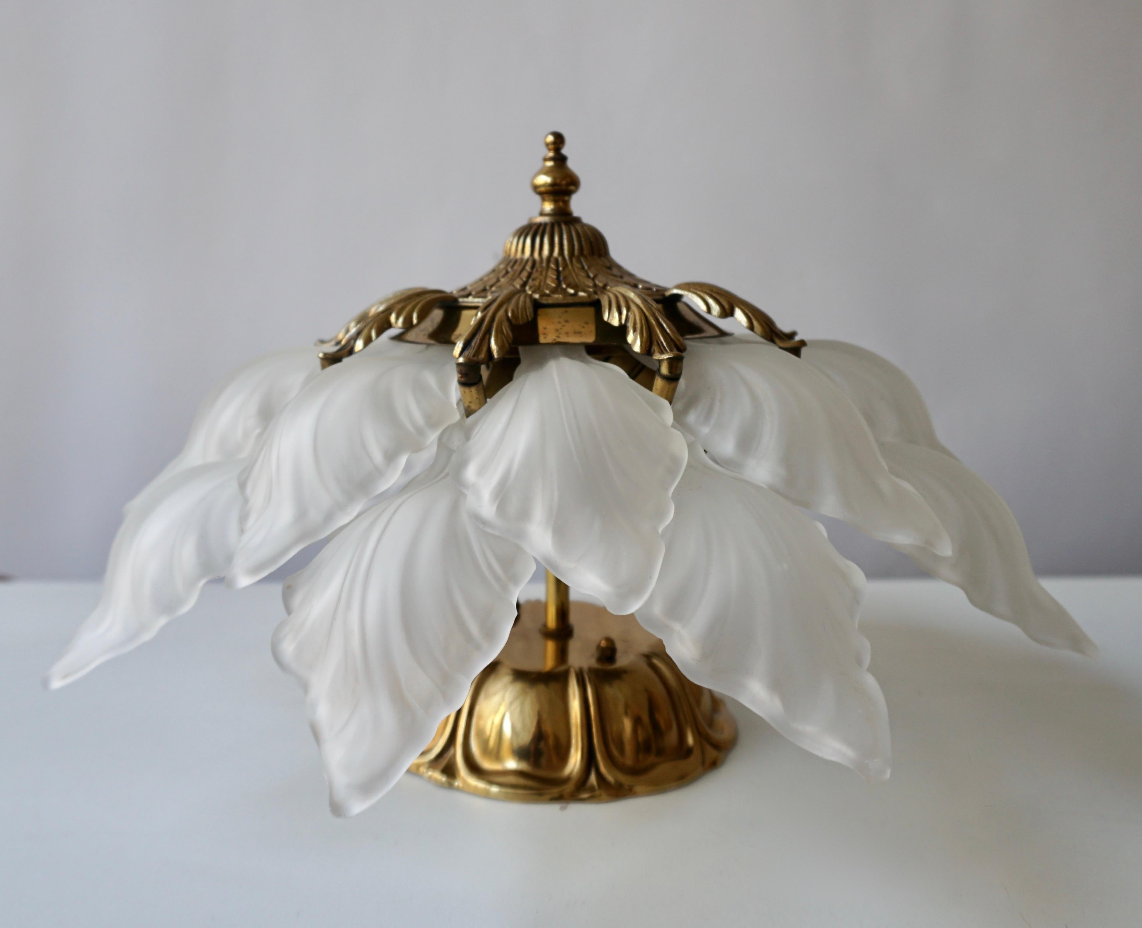 French Art Nouveau Hollywood Regency Flush Mount, Gilt Bronze Glass In Good Condition In Antwerp, BE