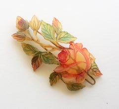 French Art Nouveau Horn Rose Barette