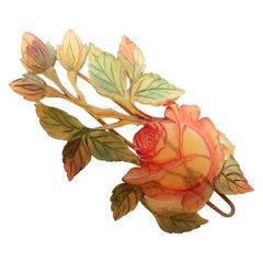 French Art Nouveau Horn Rose Barette