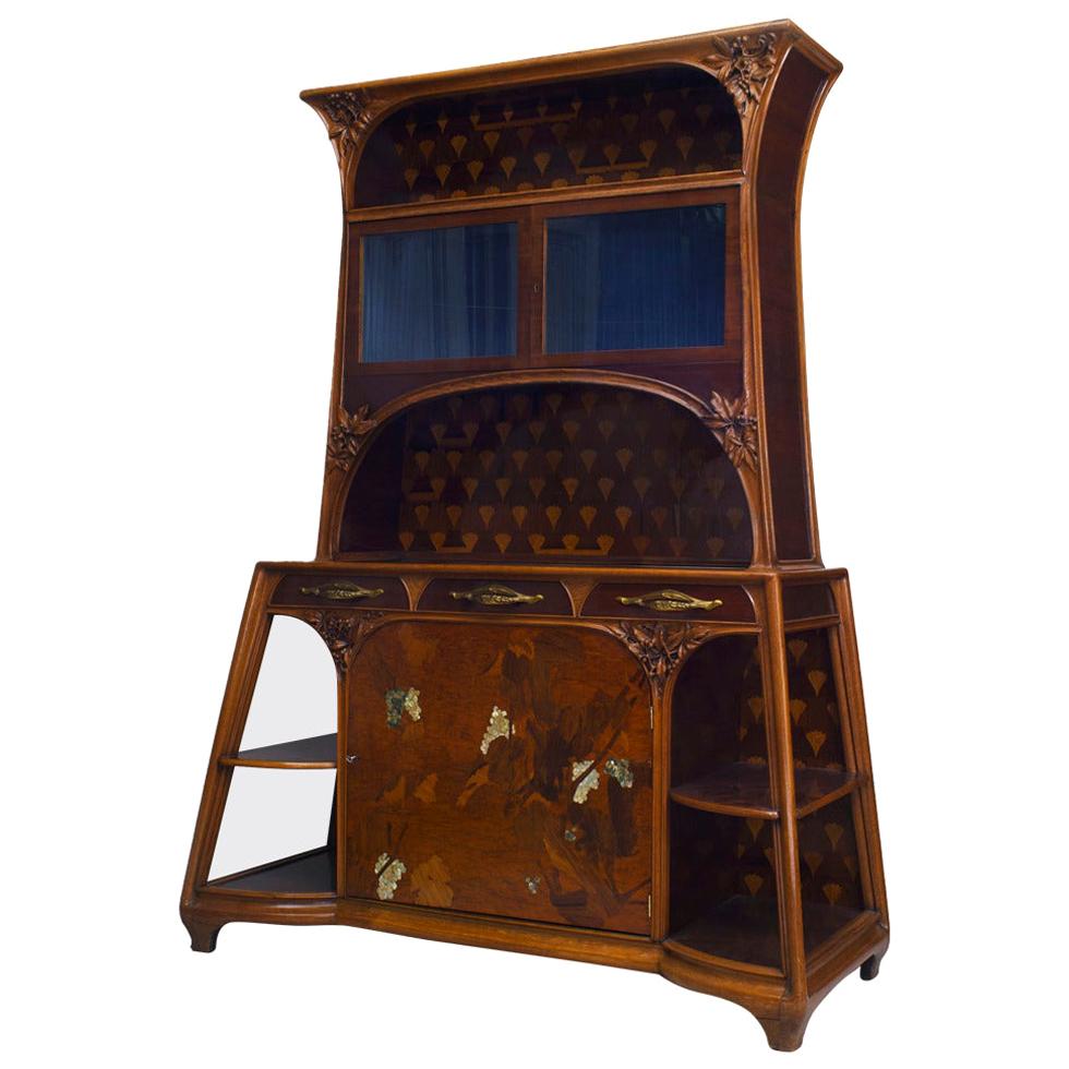 French Art Nouveau Mahogany and Walnut Cupboard