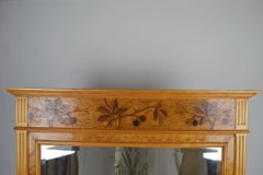 French Art Nouveau Inlaid Fireplace Mantel Mirror, Horse-Chestnut Theme, 1900s